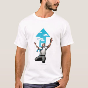 Businessman kneeling, arrow sign in the background T-Shirt