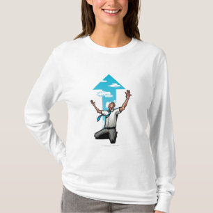 Businessman kneeling, arrow sign in the background T-Shirt