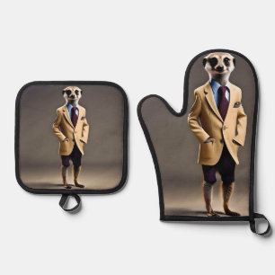 Businessman Meerkat, Oven Mitt & Pot Holder Set