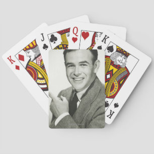 Businessman Pointing Playing Cards