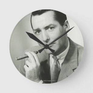 Businessman Smoking Cigar Round Clock
