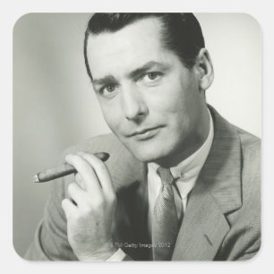 Businessman Smoking Cigar Square Sticker
