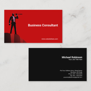 Businessman Telescope Cliff Concept Red Business Card