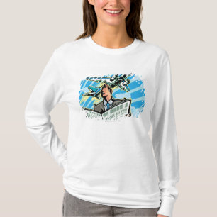 Businessman with newspaper and aeroplane above T-Shirt