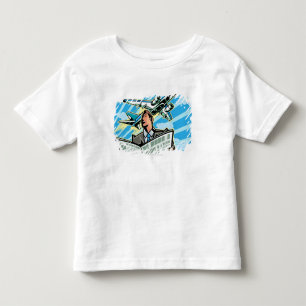 Businessman with newspaper and aeroplane above toddler T-Shirt