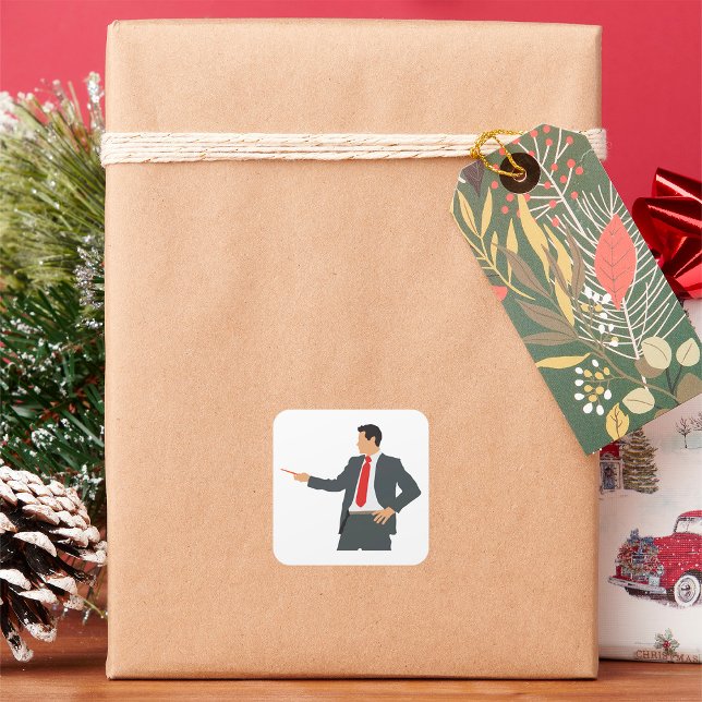 Businessman With Pointer In A Suit Square Sticker (Creator Uploaded)