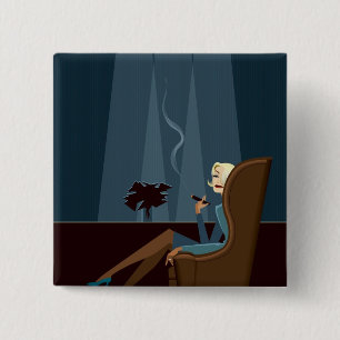 Businesswoman Smoking Cigar 15 Cm Square Badge