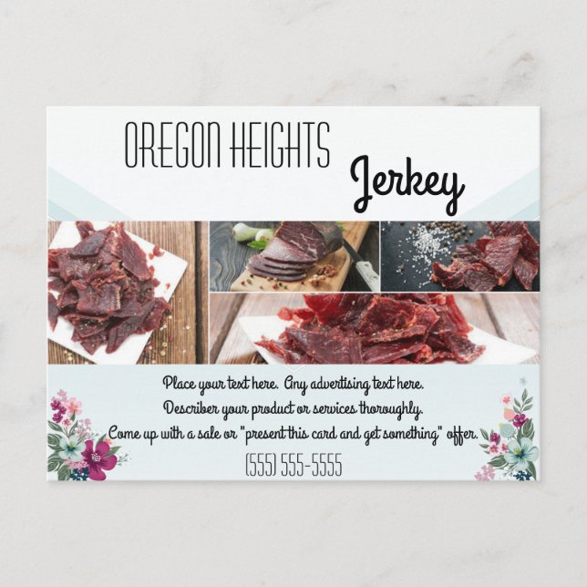 Bussiness Advertising Card Tropical Flowers on Blu (Front)