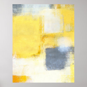 'Busted' Grey and Yellow Abstract Art Poster Print