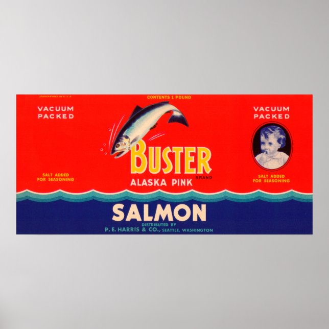 Buster Brand Salmon Label- Seattle, WA Poster (Front)