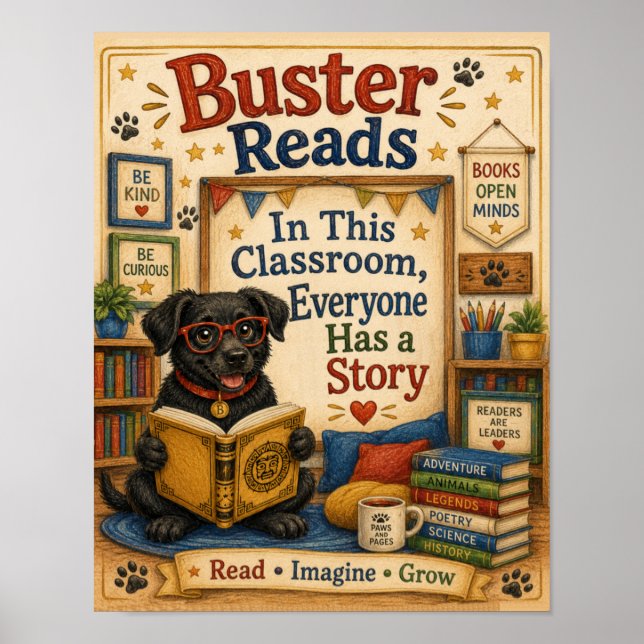 Buster Reads Classroom Poster (Front)