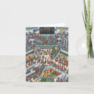Bustling Airport Terminal Funny Travel Theme Holiday Card