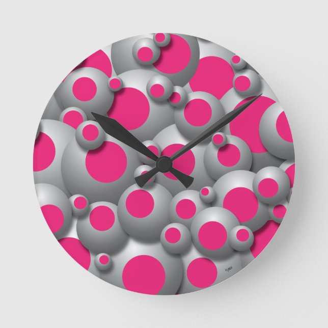 Bustling Bubbles Hot Pink Round Clock (Front)