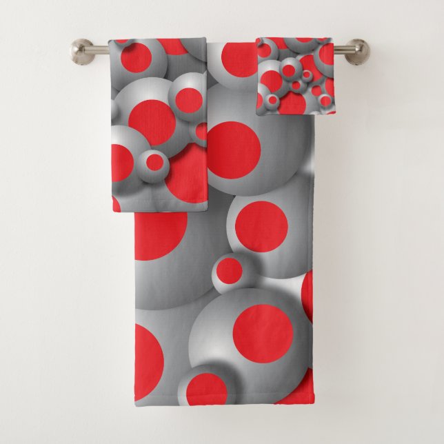 Bustling Bubbles Red Bath Towel Set (Insitu)