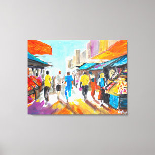 Bustling European Outdoor Market Canvas Print