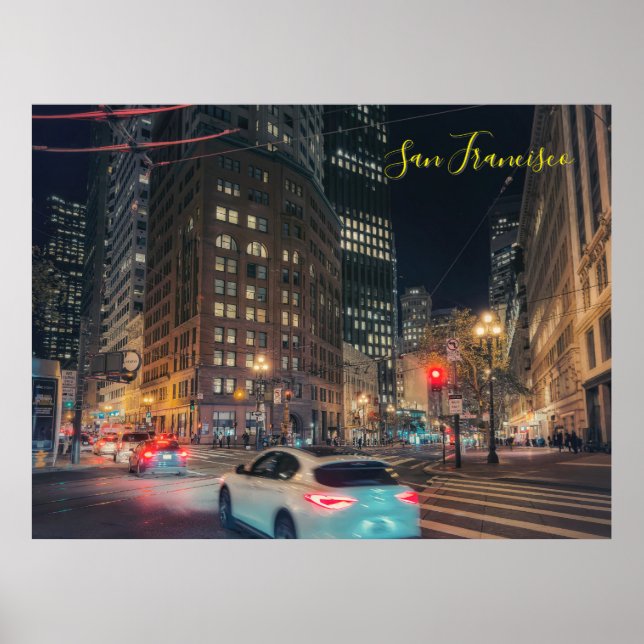 Bustling San Francisco Cityscape Nighttime Poster (Front)
