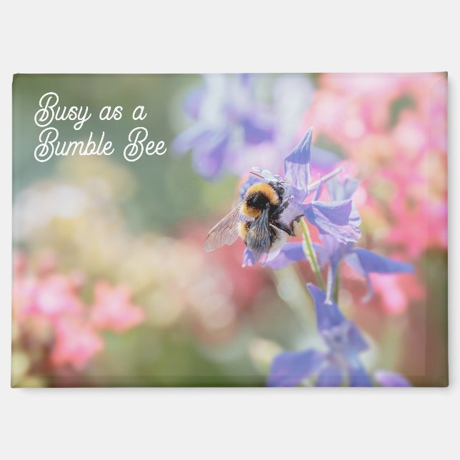"Busy as a Bumble Bee" Soft Pastel Flowers Magnet (Front)