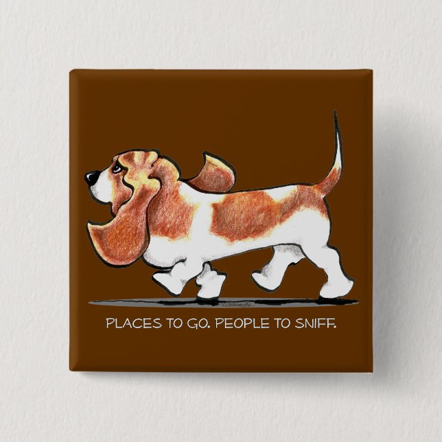 Busy Basset Hound 15 Cm Square Badge (Front)