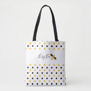 Busy Bee, Black and Yellow Dots Shoulder Tote Bag