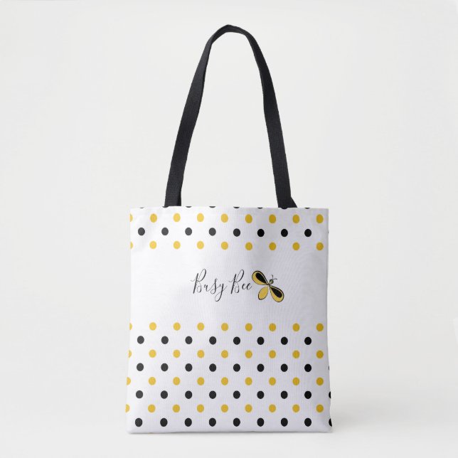 Busy Bee, Black and Yellow Dots Shoulder Tote Bag (Front)