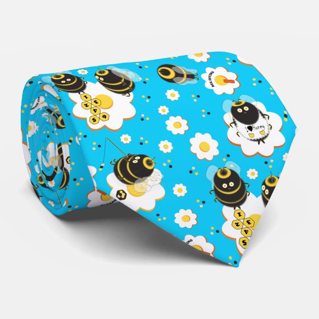Busy Bee Bumblebee Floral Whimsical Tie (Rolled)