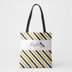Busy Bee Diagonal Stripes Shoulder Tote Bag