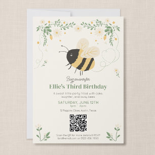 Busy Bee Kid's Birthday Party Invitation with QR
