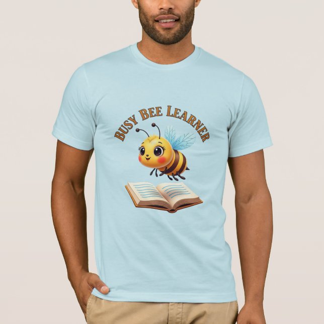Busy Bee Learner Cute Bee Reading Design T-Shirt (Front)