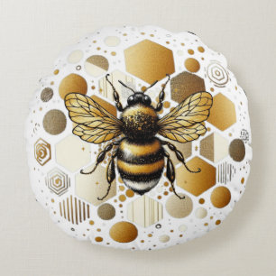 Busy Bee on Honeycomb: Hexagons and Circles Round Cushion