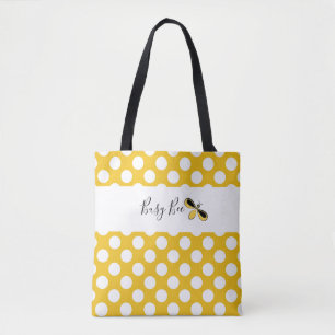 Busy Bee, White Polka Dots Shoulder Tote Bag