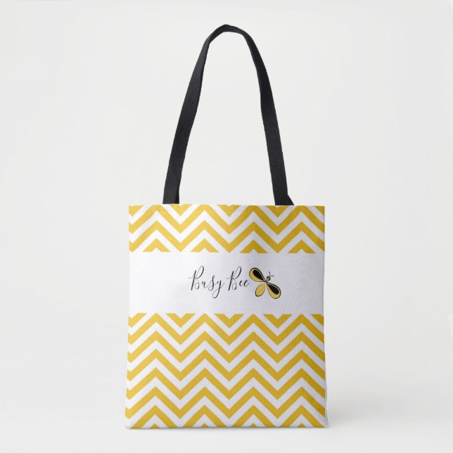 Busy Bee, Yellow and White Waves Shoulder Tote (Front)