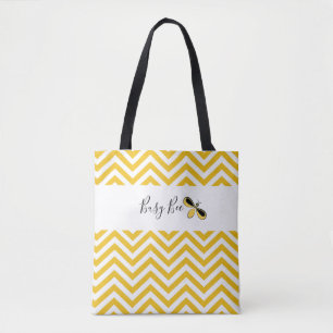 Busy Bee, Yellow and White Waves Shoulder Tote Bag