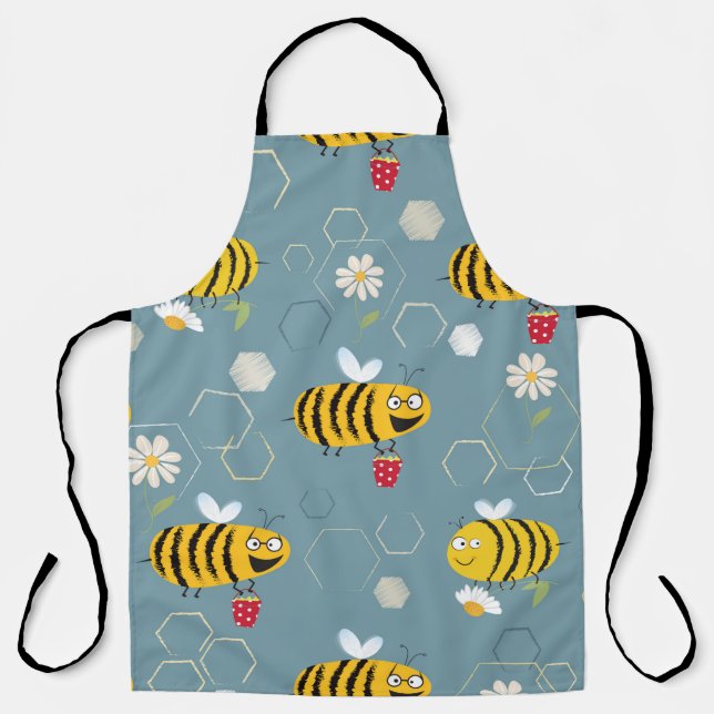 Busy bees buzzing around & pollinating flowers apron (Front)