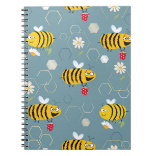 Busy bees buzzing around & pollinating flowers notebook