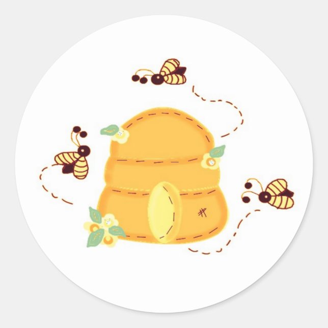 Busy Bees with their Beehive Classic Round Sticker (Front)