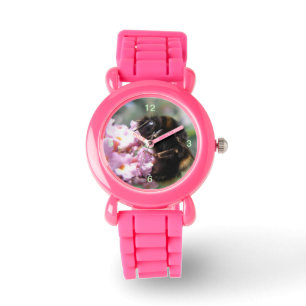 Busy Bumblebee and Pink Flowers Glitter Watch