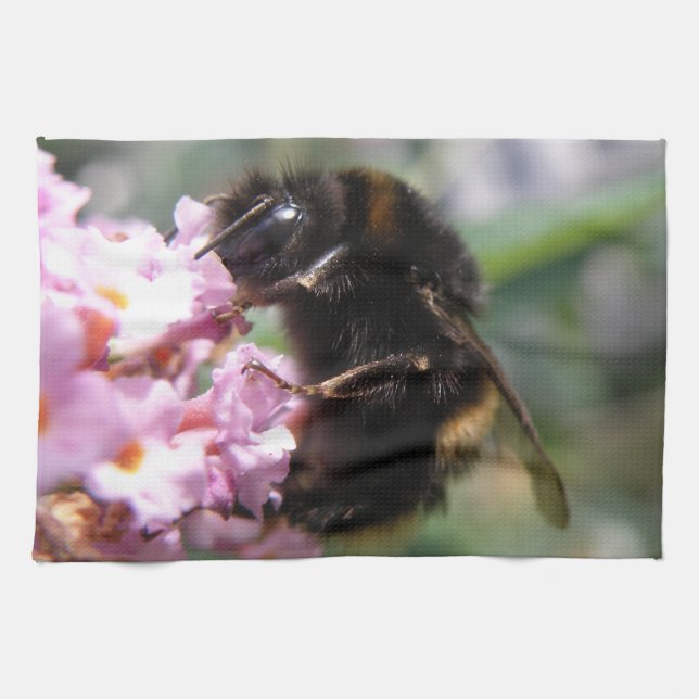 Busy Bumblebee and Pink Flowers Kitchen Towel (Horizontal)