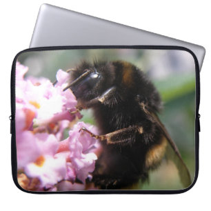 Busy Bumblebee and Pink Flowers Laptop Sleeve