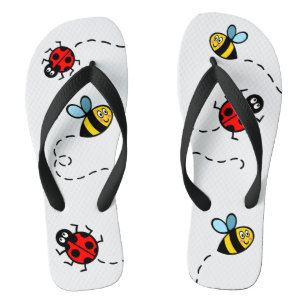 Busy Bumblebee & Ladybird Pattern Flip Flops