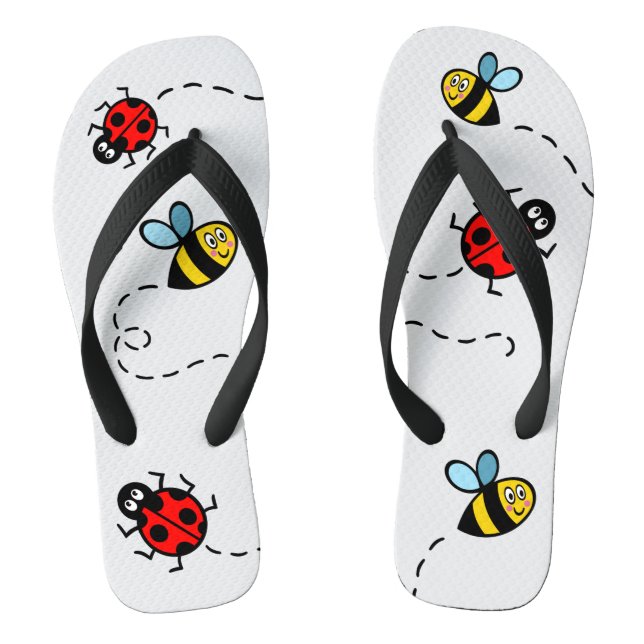 Busy Bumblebee & Ladybird Pattern Flip Flops (Footbed)