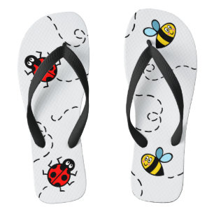 Busy Bumblebee & Ladybird Pattern Flip Flops