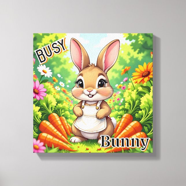 Busy Bunny | Cute Cartoon Kid's Nursery Art Canvas Print (Front)