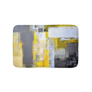 'Busy, Busy' Grey and Yellow Abstract Art Bath Mat