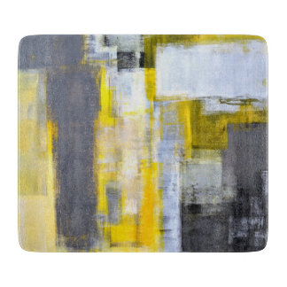 'Busy, Busy' Grey and Yellow Abstract Art Cutting Board