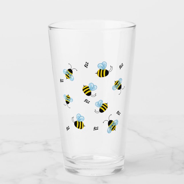 Busy Buzzing Bumble Bees Honeybees Glass (Front)