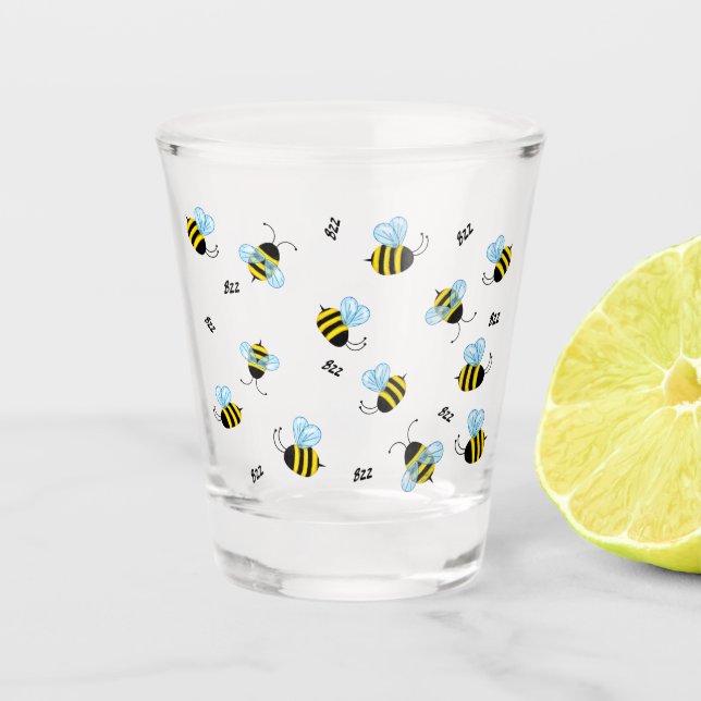 Busy Buzzing Bumble Bees Honeybees Shot Glass (Front)