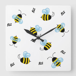 Busy Buzzing Bumble Bees Honeybees Square Wall Clock