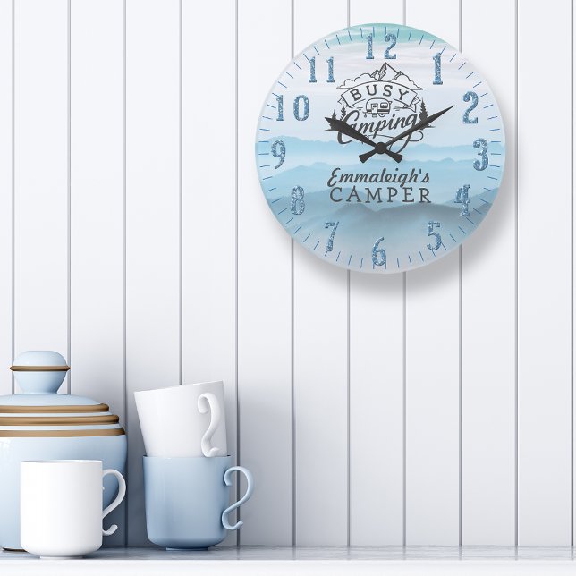 Busy Camping Time Custom Camper Large Clock (Creator Uploaded)