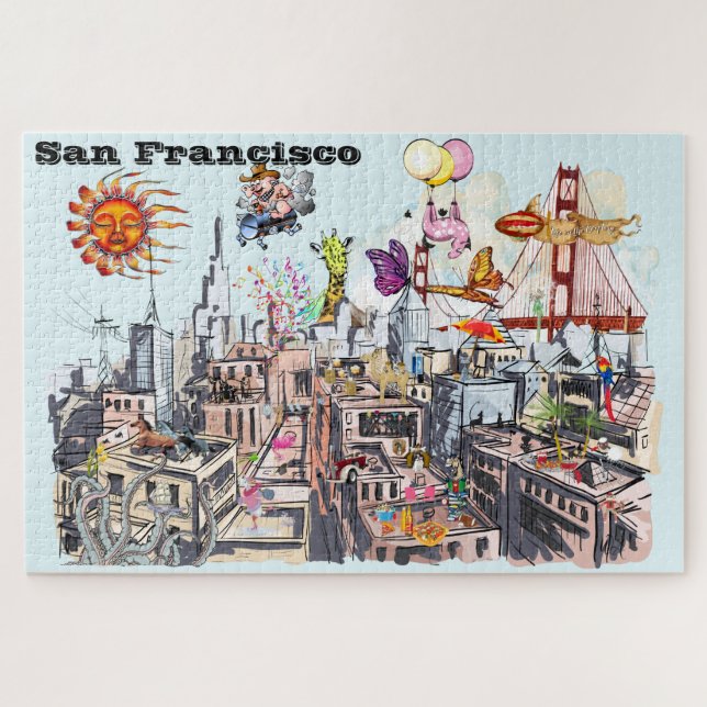 Busy City of San Francisco Surreal Pop Art Jigsaw Puzzle (Horizontal)