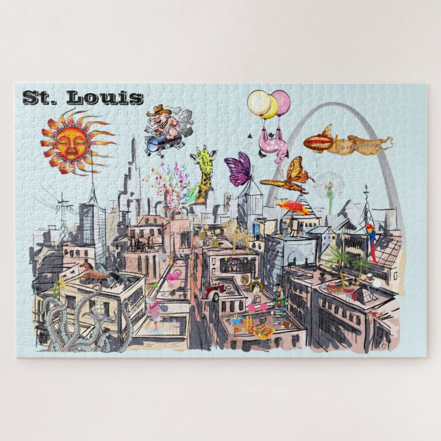 Busy City of St. Louis Surreal Pop Art Jigsaw Puzzle (Horizontal)